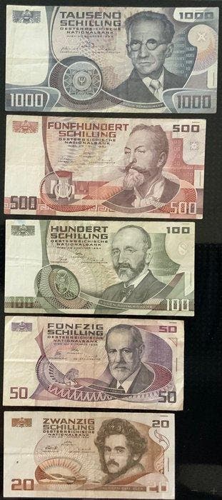 Oostenrijk. - 20, 50, 100, 500, 1000 Schilling - various