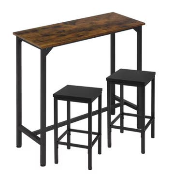 3-delige bartafelset industrieel – houtlook met 2 krukken, Verzenden, Nieuw, Inclusief barstoelen