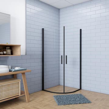 Aica douchecabine 80x80x195cm 6mm antikalk glas mat zwart, Verzenden, Nieuw, Glas, Douche