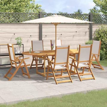 vidaXL 9-delige Tuinset massief acaciahout en textileen, Nieuw, 8 zitplaatsen, Tuinset, Verzenden