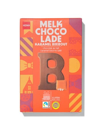 HEMA Chocoladeletter melk karamel zeezout B 135g, Verzenden, Nieuw