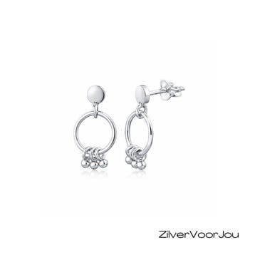 Zilveren oorstekers met ringetjes en kleine balletjes, Verzenden, Nieuw, Zilver