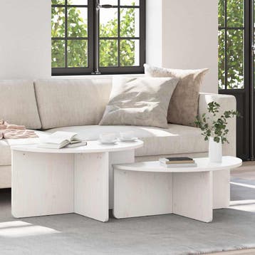 vidaXL Salontafel 2 st Wit 79 x 39,5 x 40 cm Massief, Verzenden, Nieuw, Grenenhout