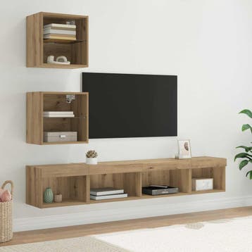 vidaXL TV Wand Eenheden met LED 5 st Artisan Eiken Bewerkt, Minder dan 50 cm, Verzenden, Nieuw, Minder dan 100 cm