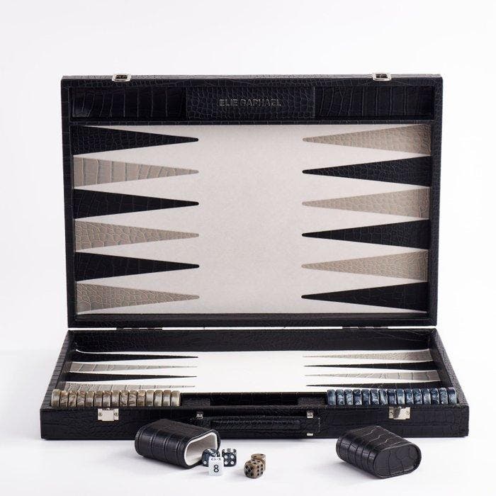 Bordspel - Elie Raphael Backgammon Set - Plantaardig leer, Antiek en Kunst, Antiek | Speelgoed