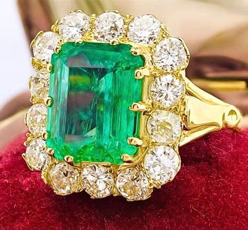 Ring - 18 karaat Geel goud Smaragd - Diamant, Nieuw