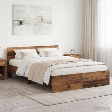 vidaXL Bedframe met Hoofdeinde Oud hout 135 x 190 cm Bewerkt, Bruin, Verzenden, Nieuw, Twijfelaar