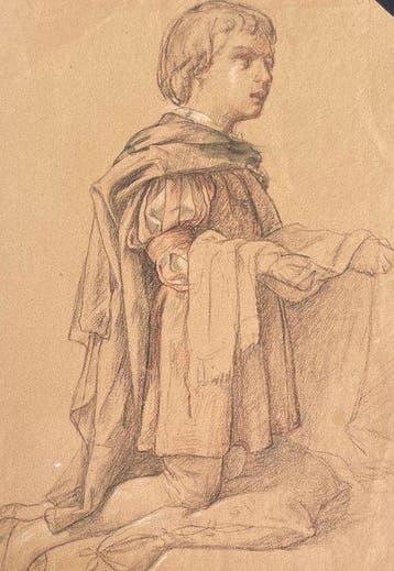 Franse school (XIX) - Portrait de jeune homme agenouillé -