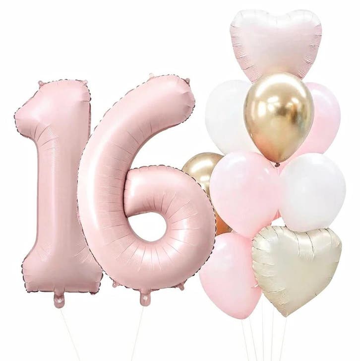 Sweet Sixteen ballonnenset roze wit goud, Hobby en Vrije tijd, Feestartikelen, Verjaardag, Nieuw, Versiering, Verzenden
