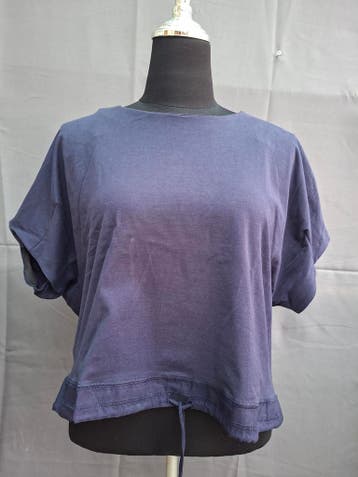 Donkerblauw oversized shirt met sierstiksel zoom, Zo goed als nieuw, Maat 38/40 (M), Blauw, Korte mouw