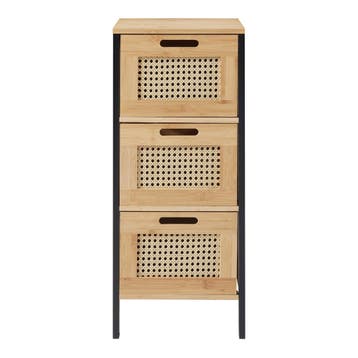 Commode Tervola ladekast 72x30x30 cm zwart naturel en rotan, Huis en Inrichting, Verzenden, Nieuw