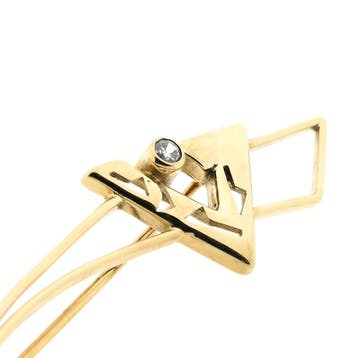Gouden abstracte broche met zirconia, Gebruikt, Ophalen of Verzenden, Met edelsteen, Goud