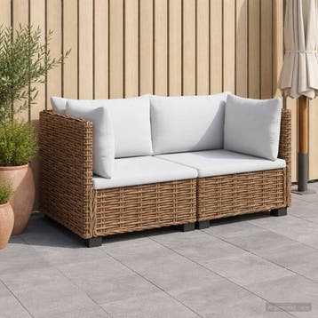 vidaXL 2 st Rieten Loungeset met Kussens GENDT Natuurlijk, 2 zitplaatsen, Nieuw, Loungeset, Verzenden