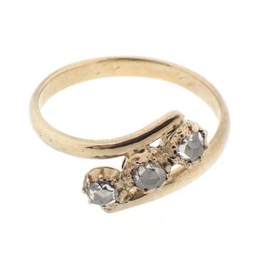 Gouden ring met roos geslepen diamanten; ca. 0,20 ct., Gebruikt, Ophalen of Verzenden, 17 tot 18, Met edelsteen