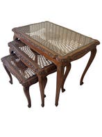 Set bijzettafels (3) - Hout, Glas - Rotan - Louis XV stijl