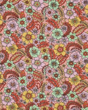 Poplin Katoen Bloemen Retro Peach, Nieuw, Oranje