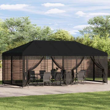vidaXL Paviljoen met zijwanden 6 x 3 m Zwart Polyester en, Verzenden, Nieuw
