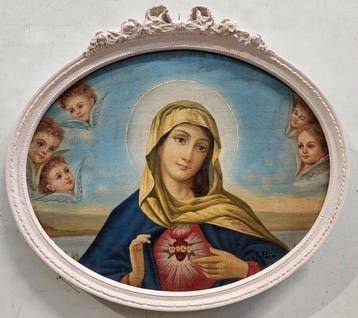 Scuola europea - Madonna del Sacro cuore, Antiek en Kunst