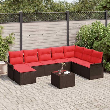 vidaXL Tuin Sofa Set 9 st Bruin poly rattan, Verzenden, Nieuw, Meer dan 8 zitplaatsen