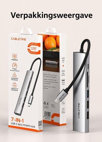 Cabletime 7-in-1 USB-C Hub geschikt voor MacBook en Windows, Computers en Software, Dockingstations, Nieuw, Ophalen of Verzenden