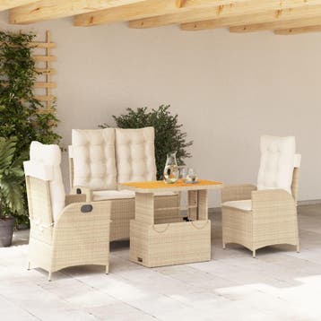 vidaXL 4-delige Tuinset met kussens poly rattan beige, Verzenden, Nieuw, 4 zitplaatsen, Tuinset