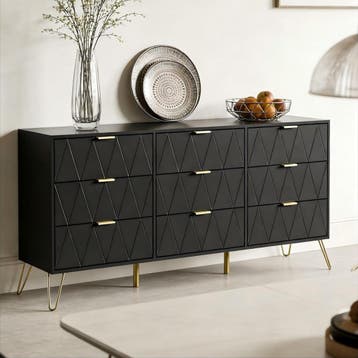 Commode - Dressoir - Ladekast - 150x34x74 cm - Zwart - UEV, Huis en Inrichting, Kasten | Dressoirs, Verzenden, Zo goed als nieuw