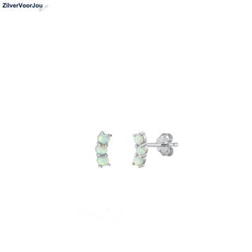 Zilveren witte opaal rij oorstekers rhodium, Verzenden, Nieuw, Zilver
