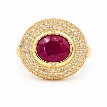 Zonder minimumprijs - Ring Verguld Robijn - Diamant - 18k, Nieuw