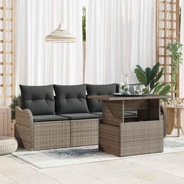 vidaXL Tuin Sofa Set 5 st 4-Aantal zitplaatsen Grijs Poly, Verzenden, Nieuw, Rotan, 5 zitplaatsen