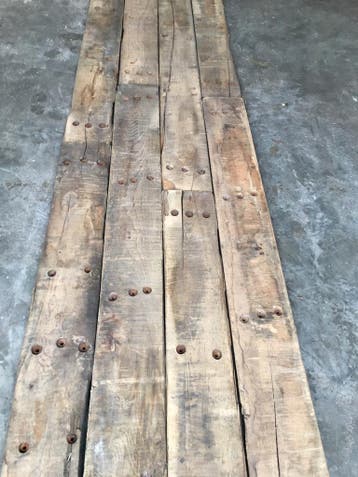 Oude planken in grenen en hardhout - Havenplanken sfeerhout, Doe-het-zelf en Verbouw, Hout en Planken, Gebruikt, 25 tot 50 mm