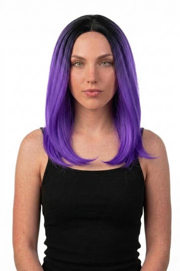 KIMU® Luxe Paars Zwarte Pruik Curtain Bangs Pony Schouderlen, Kleding | Dames, Ophalen of Verzenden, Nieuw, Carnaval