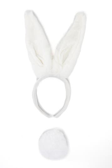 KIMU® Haarband Konijn Wit Dons met Staart Diadeem Konijnenor, Ophalen of Verzenden, Nieuw, Carnaval, Accessoires