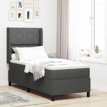 vidaXL LED Box Spring Bed met hoofdeinde Donkergrijs 90 x, Verzenden, Nieuw, Grijs, Stof