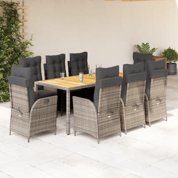 vidaXL 9-delige Tuinset met kussens poly rattan grijs, Verzenden, Nieuw, 8 zitplaatsen, Tuinset