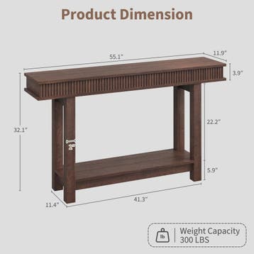 Smalle Console Tafel met Fluted Design en Plank - Houten Hal, Verzenden, Nieuw