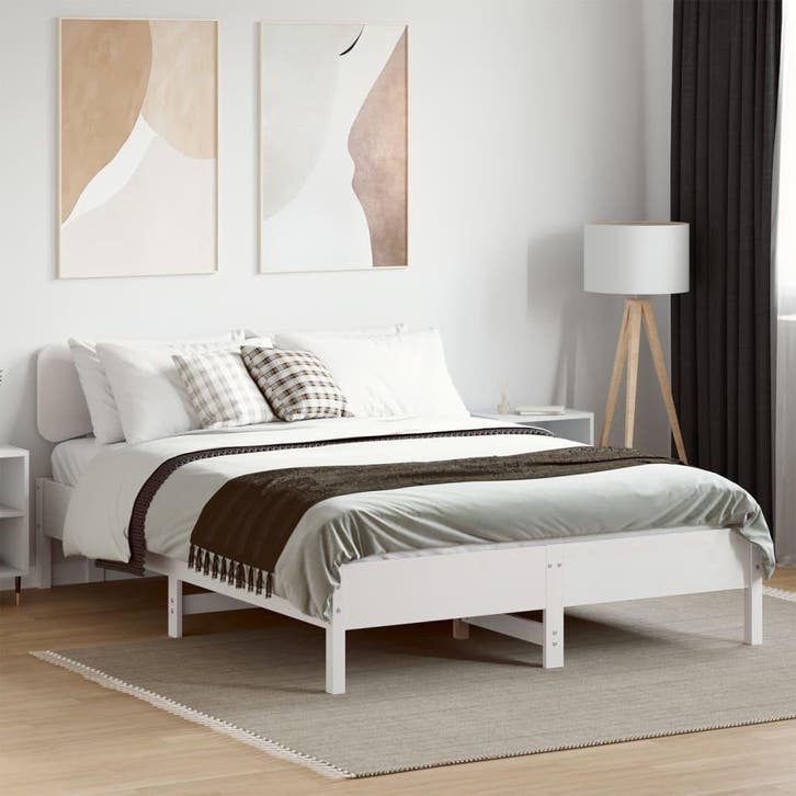 vidaXL Bedframe zonder matras massief grenenhout wit 140x200, Huis en Inrichting, Slaapkamer | Bedden, 140 cm, 200 cm, Wit, Tweepersoons