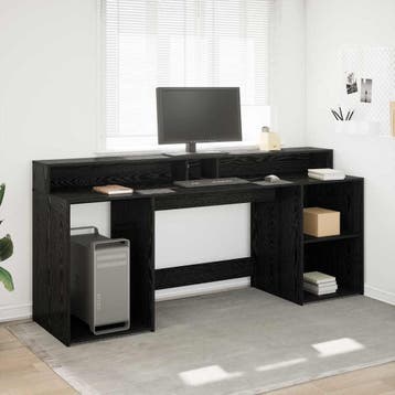 vidaXL Bureau met lade Zwart eiken 200 x 55 x 91 cm Bewerkt, Huis en Inrichting, Bureaus, Verzenden, Nieuw