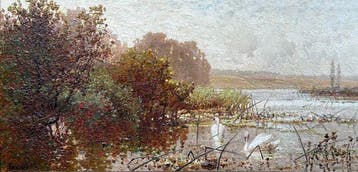 Paul H Ellis (XIX) - Zwanenpaar in rietkraag