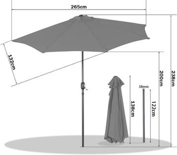 2dekans | Angel Living Balkonparasol - Halfrond - 265 x 130, Ophalen of Verzenden, Zo goed als nieuw