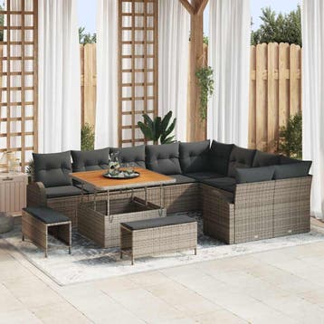vidaXL Tuinbankenset met kussen 12 pcs Grijs poly rattan, Verzenden, Nieuw, Rotan, 2 zitplaatsen