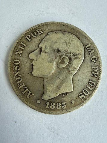 Spanje. Alfonso XII. 5 Pesetas 1883 MSM (Zonder, Postzegels en Munten
