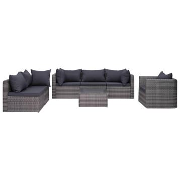 vidaXL 7-delige Loungeset met kussens poly rattan grijs, Verzenden, Nieuw, Loungeset