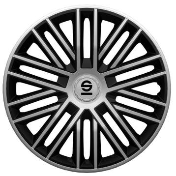 4-Delige Sparco Wieldoppen  Bergamo 15-inch zilver/zwart, Auto diversen, Wieldoppen, Verzenden, Nieuw