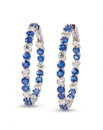Hoepel oorbellen - 14 karaat Witgoud - 8.69ct. tw. Saffier -