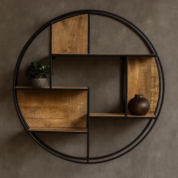 Wandrek Mangohout Bowi Rond 100 cm, Huis en Inrichting, Kasten | Wandmeubels, Verzenden, Nieuw, Overige houtsoorten