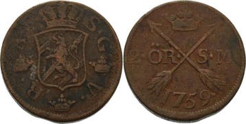 2 Öre 1759, Schweden Adolf Friedrich 1751-1771, Verzenden