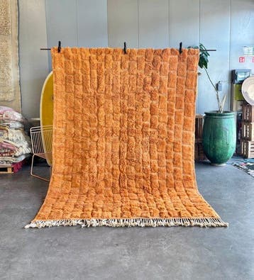 Handgeweven Marokkaans Mrirt tapijt in oranje wol - Tapijt, Nieuw