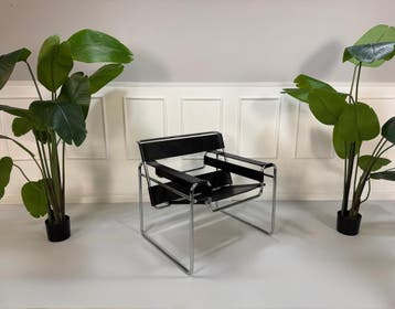 Knoll Marcel Breuer Wassily Chair Stoel Leer Zwart, Ophalen of Verzenden, Zo goed als nieuw, Leer