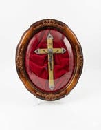 Crucifix - Hout, Glas - 1950-1960 - Elegante devotionele