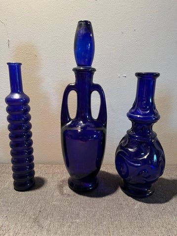 Karaf (3) - Glas - Kobaltblauw vintage glas, Antiek en Kunst